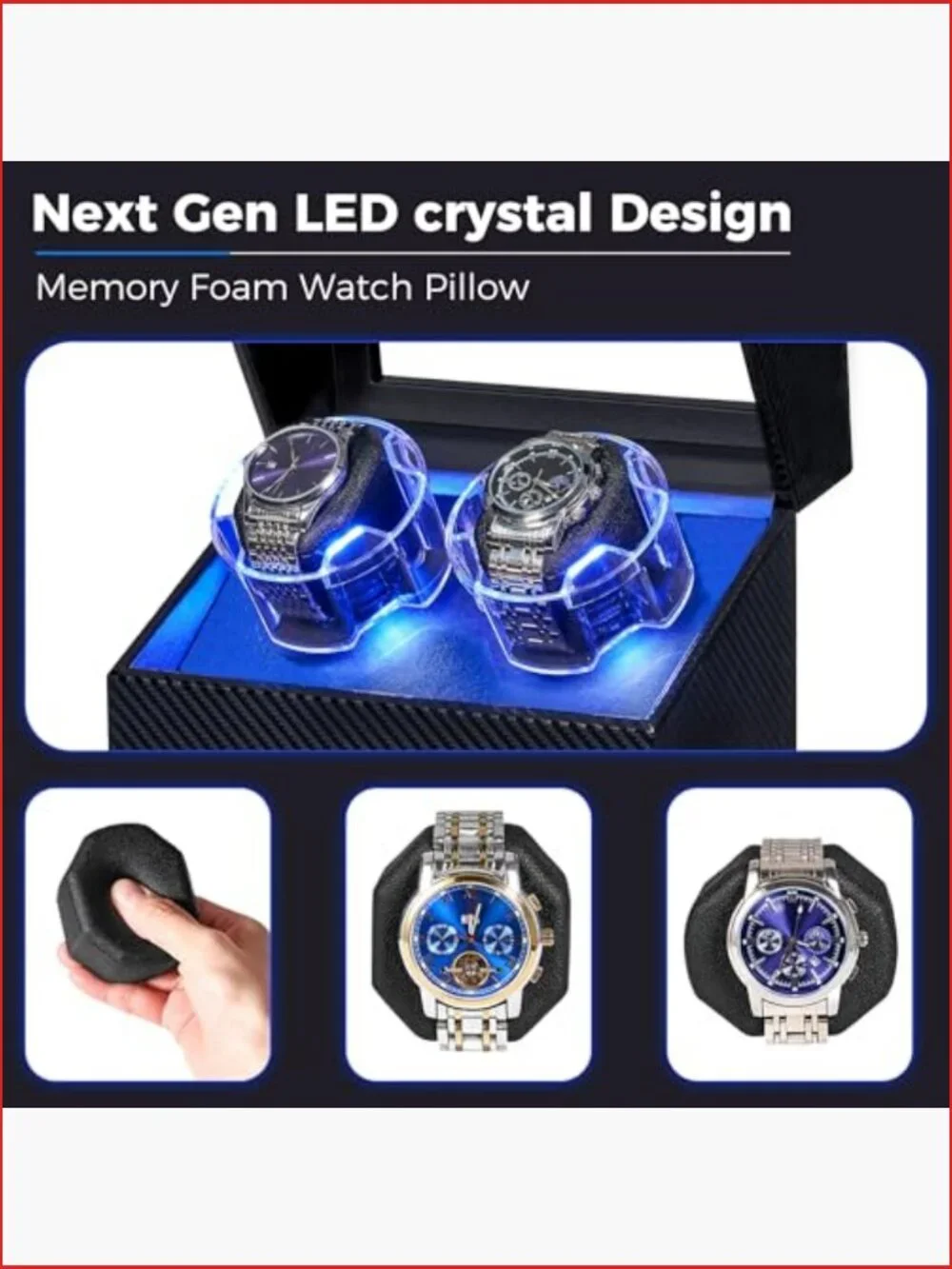 Double Watch Winder with Ultra-Silent Japanese Motor, 4 Modes